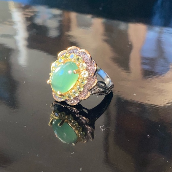 Genuine Chrysoprase Peridot Ring